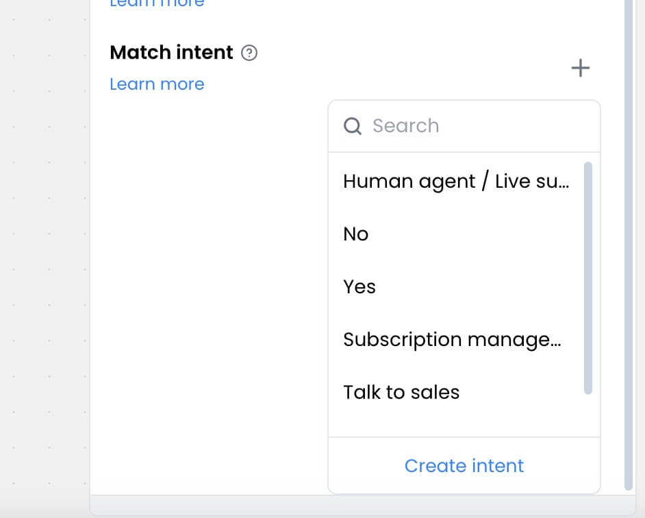 Select intents for intent matcher