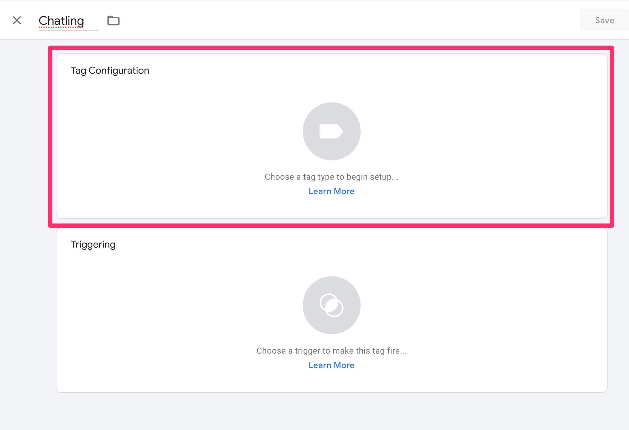 Open tag configuration