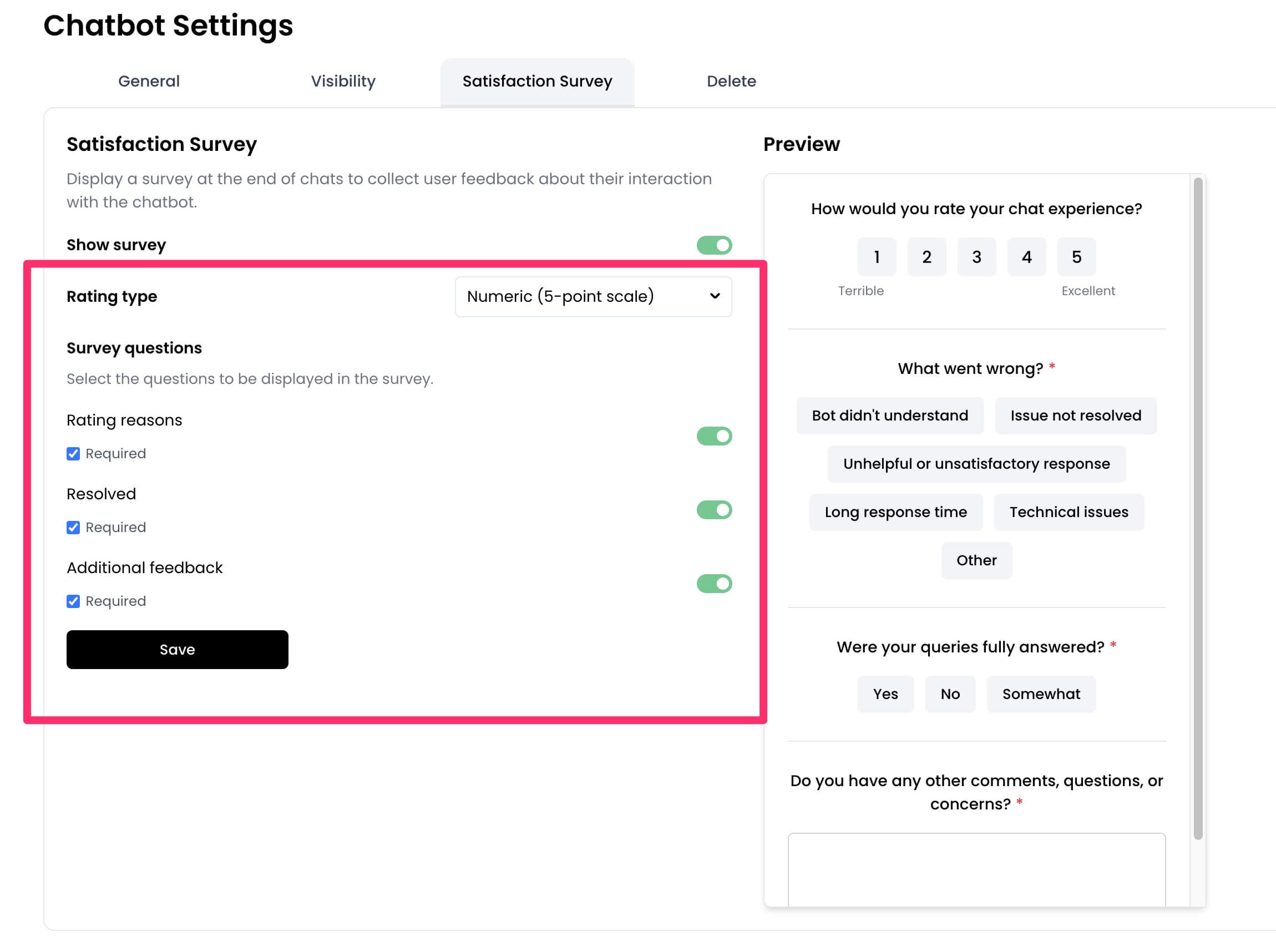 Customize satisfaction survey
