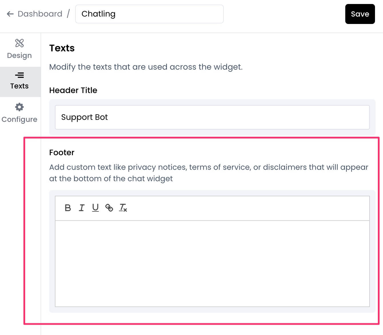 Add footer text