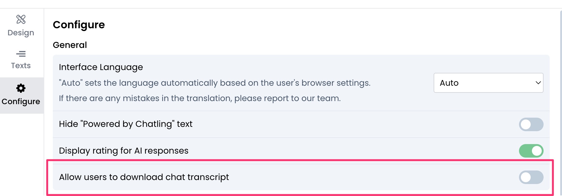 Enable chat transcript download
