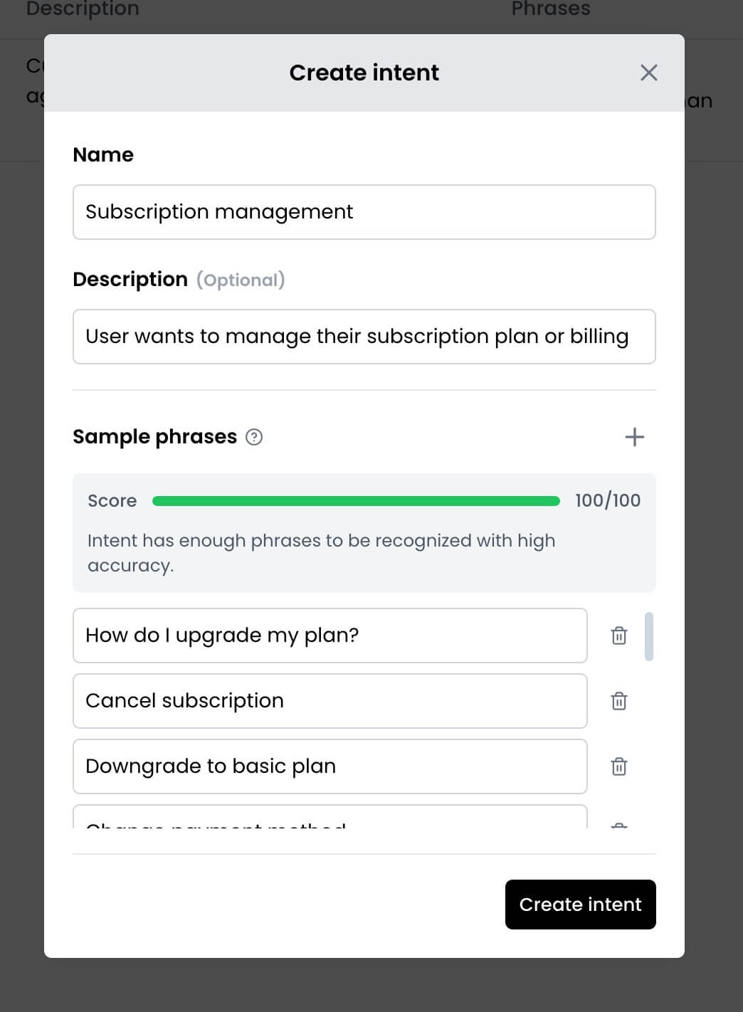 Enter intent details