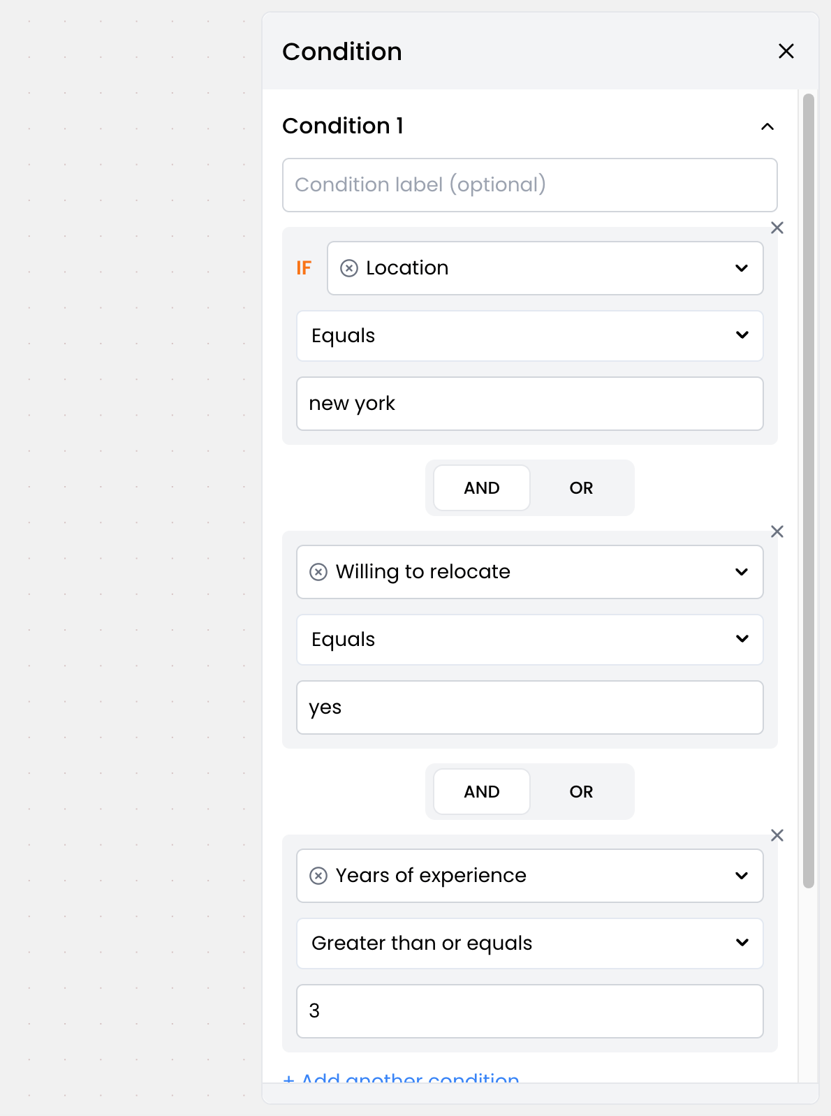 Job application conditions setup