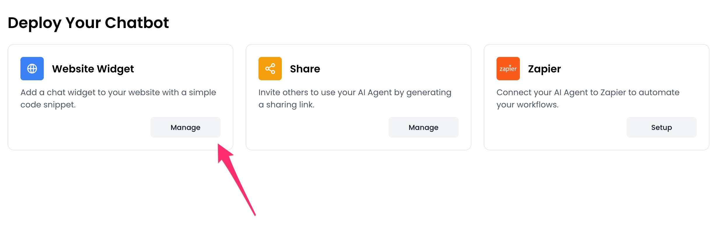 Manage website widget