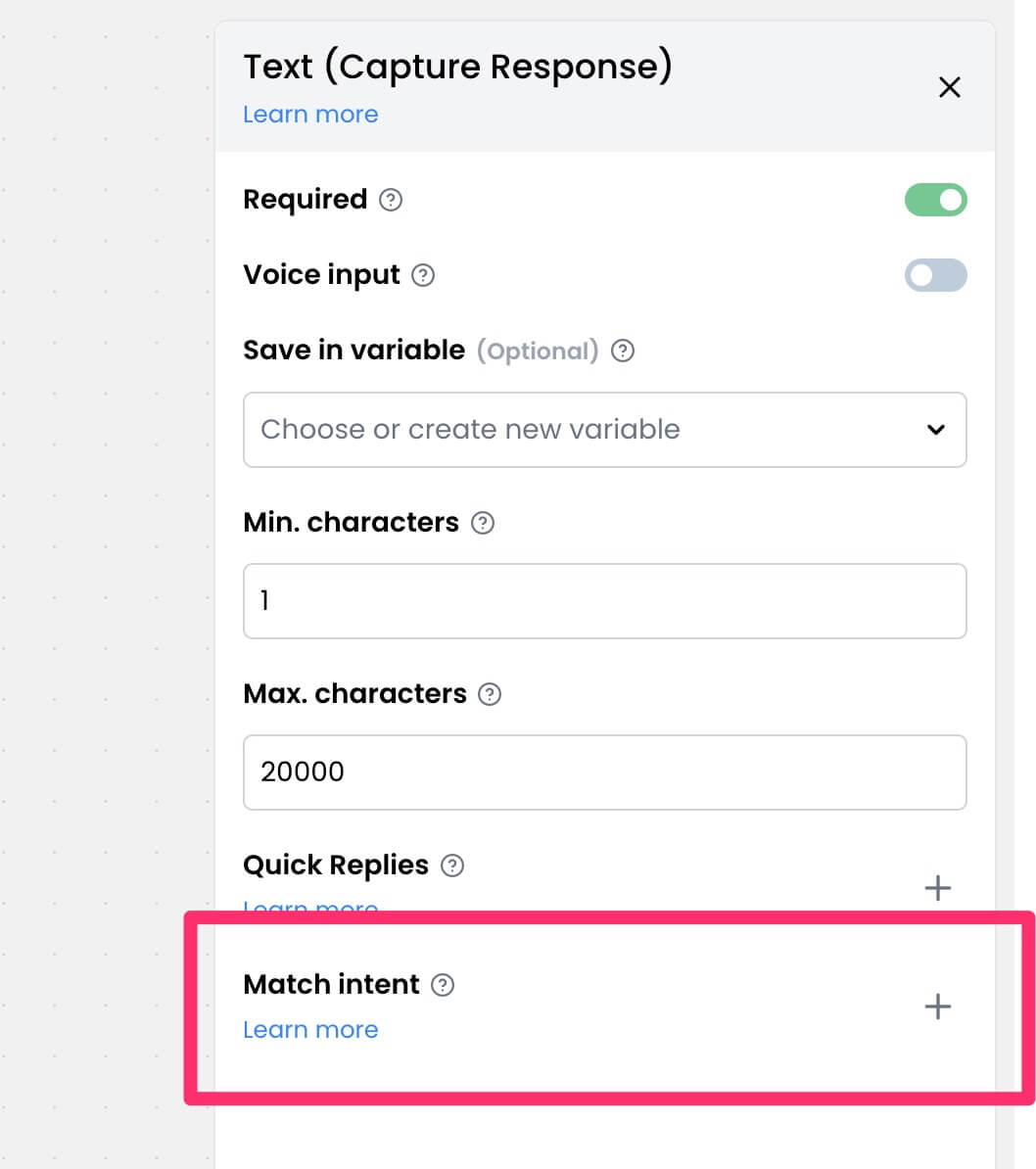 Match intent option