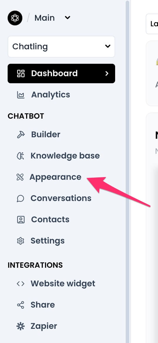 Open chatbot appearancesettings