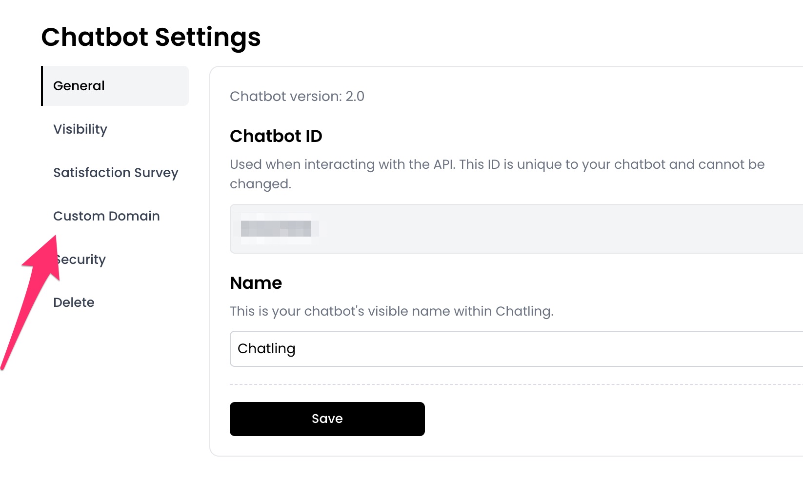 Open custom domain settings