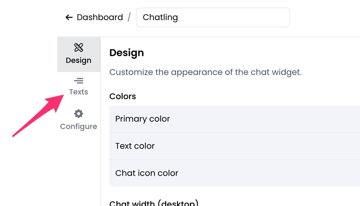Open texts settings