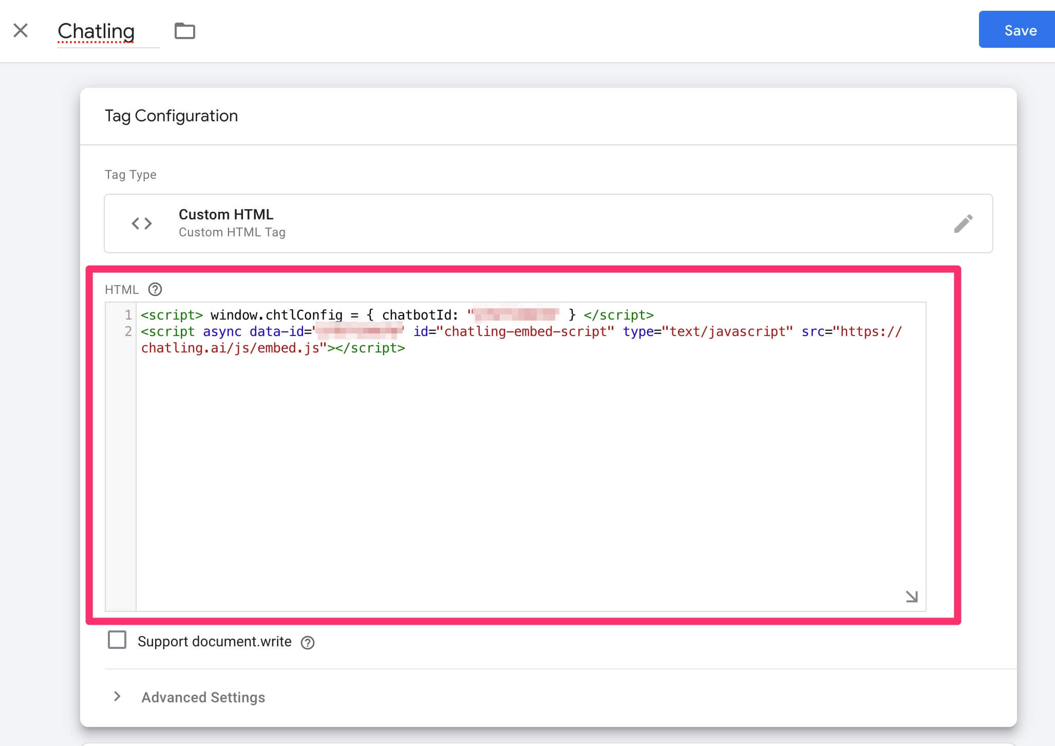 Paste code in HTML tag