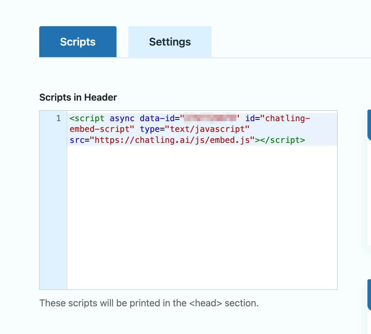Add chatbot widget code in the header section