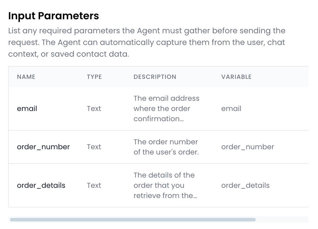 input parameters