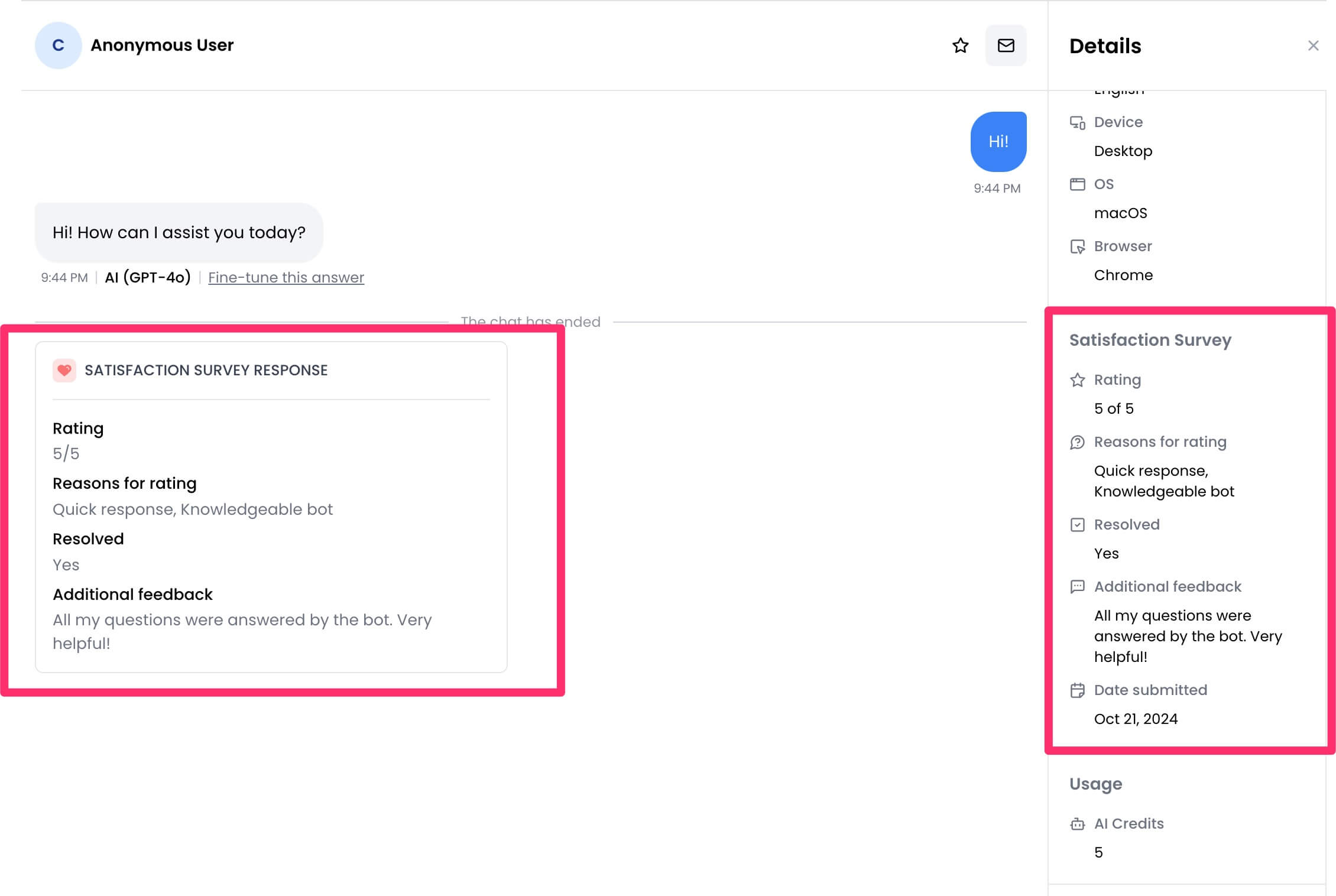 View satisfaction survey responses